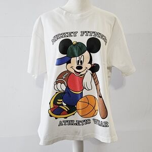 Disney Mickey Fitness Athletic Wear One Size White Cotton Crew Neck T Shirt With